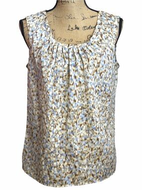 Talbots Sleeveless Scoop Neck Tank - Blue & Brown Print. EC. Size small